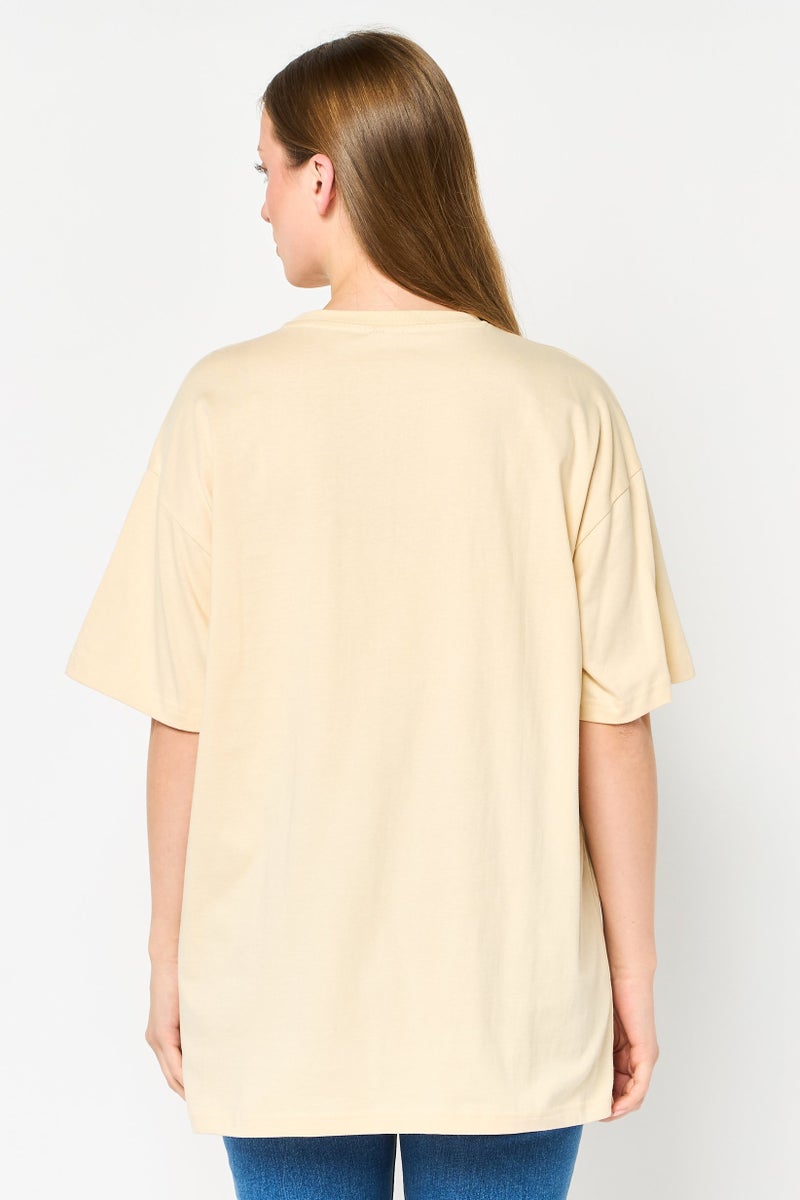 Disney Women Crew Neck Short Sleeve Winnie The Pooh T-shirt, Beige - Image 4