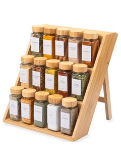 Bamboo Spice Rack Organizer for Kitchen Countertop (No Jars Included) – Sturdy 3-Tier Wooden Shelf, 11"D x 11.61"W x 14"H, Foldable Storage with Non-Slip Base