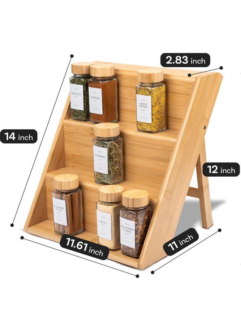Generic - Bamboo Spice Rack Organizer for Kitchen Countertop (No Jars Included) – Sturdy 3-Tier Wooden Shelf, 11"D x 11.61"W x 14"H, Foldable Storage with Non-Slip Base - Image 1