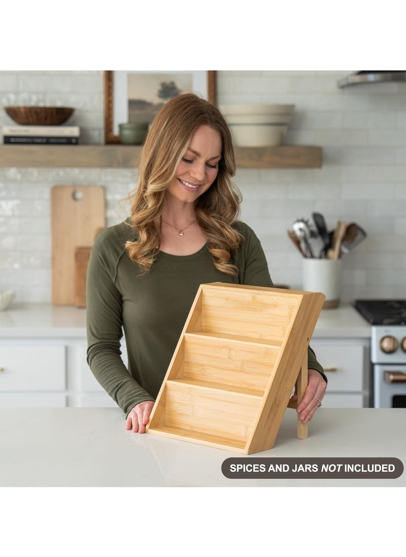 Generic - Bamboo Spice Rack Organizer for Kitchen Countertop (No Jars Included) – Sturdy 3-Tier Wooden Shelf, 11"D x 11.61"W x 14"H, Foldable Storage with Non-Slip Base - Image 1