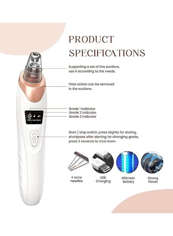 Blackhead Remover Pore Vacuum, Upgraded Facial Pore Cleaner-5 Suction Power, 5 Probes, USB Rechargeable Blackhead Vacuum Kit Electric Acne Extractor Tool for Women & Men, 3w - Image 4
