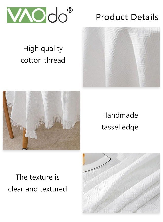 فاو دو مفرش طاولة مستدير بنمط وافل، مفرش طاولة صغير مع أطراف مزينة بشراشيب، ديكور طاولة بسيط وبسيط، أغطية طاولة عازلة للحرارة قابلة للغسل في الغسالة، أبيض 90*90 سم - Image 4