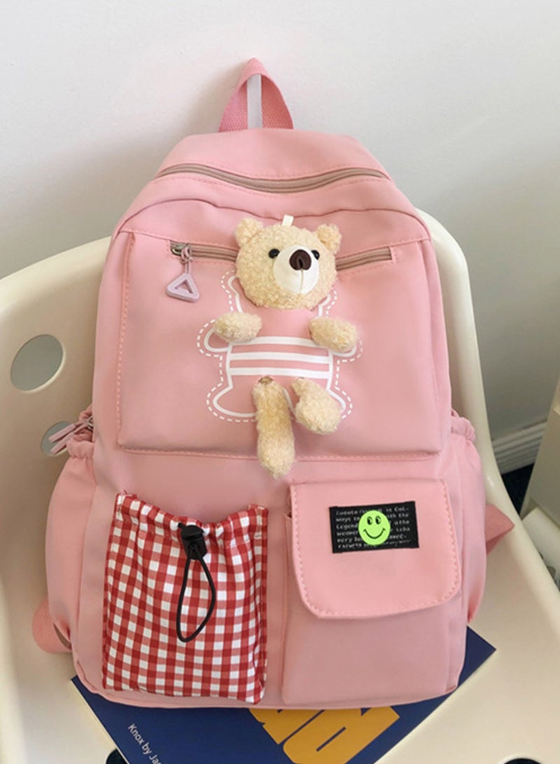 شاربدو Kawaii Boys and Girls Backpack with Cute Plush Pendant - Stylish, Waterproof, and Multi-Functional School Backpack for Kids and Teens (Pink) - Image 3