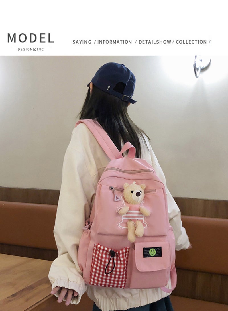 شاربدو Kawaii Boys and Girls Backpack with Cute Plush Pendant - Stylish, Waterproof, and Multi-Functional School Backpack for Kids and Teens (Pink) - Image 1