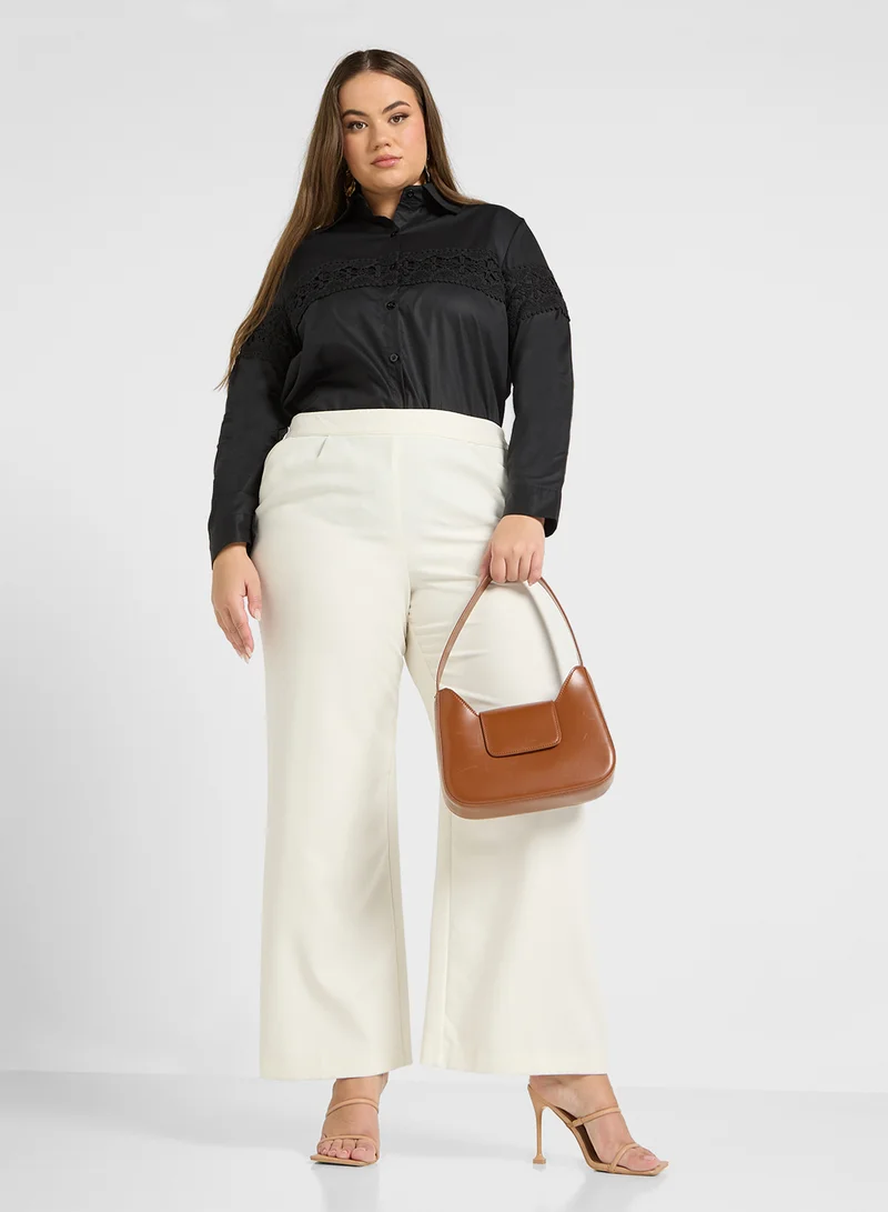 Ella Plus Lace Trim Button Down Shirt
