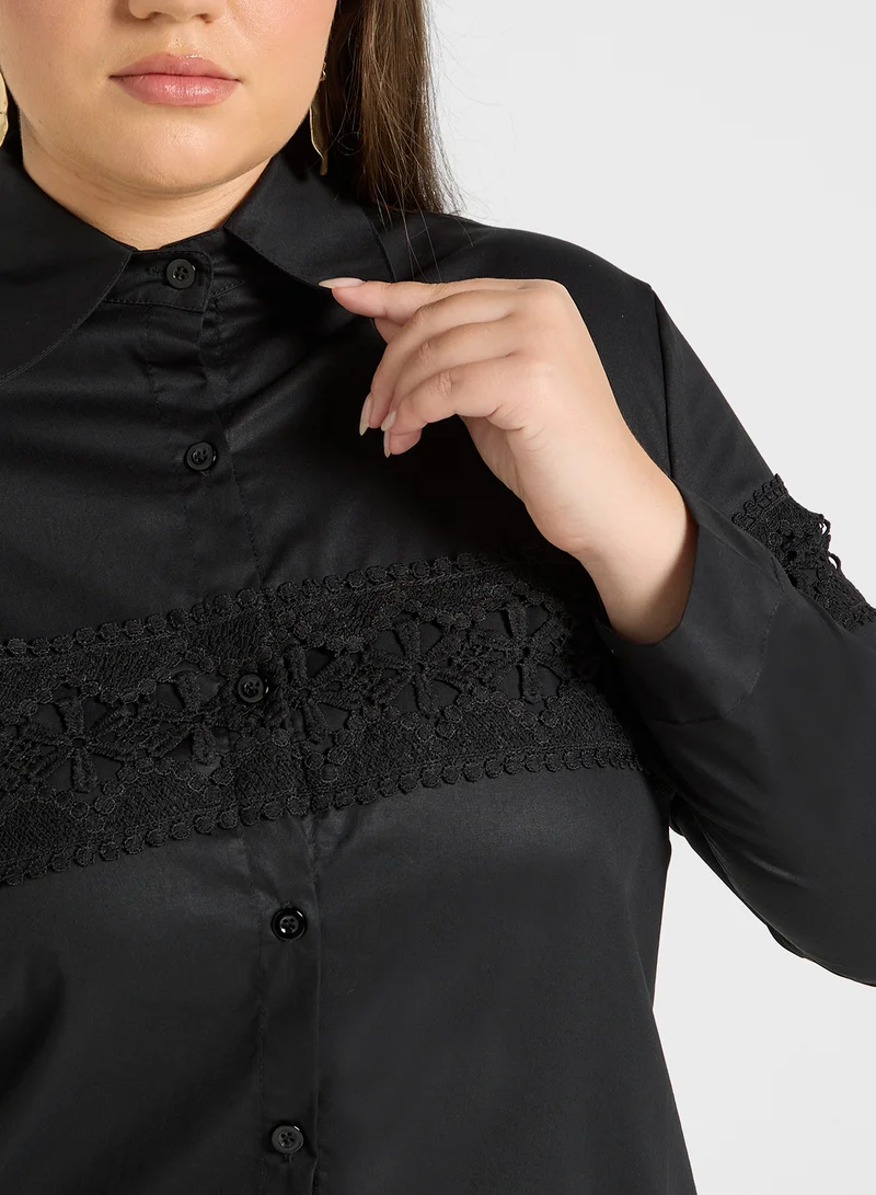 Ella Plus Lace Trim Button Down Shirt