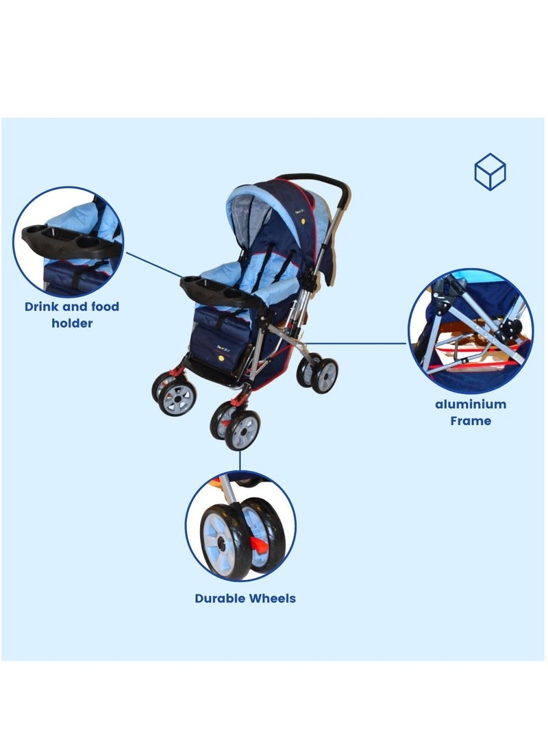 SmartBaby Baby Stroller Foldable Aluminum Pushchair with Adjustable Backrest Canopy 5-Point Harness High Anti-Shock Absorption All Terrain Pram - Image 2