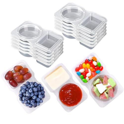 RXRRXR 10PCS Double Compartment Condiment Container With Lids - Reusable Snack Pack Containers for Take-out Sauces - Image 1