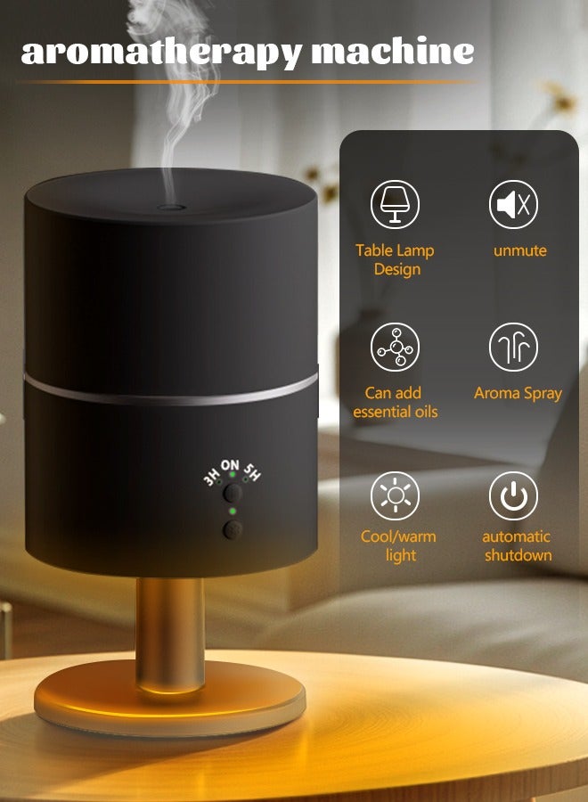Essential Oil Diffuser Classic White/Warm Light Table Lamp Small Aromatherapy Diffuser 260ml Cold Mist Small Humidifier for Bedroom diffusers for Home Office Bedroom, Black  - Image 1