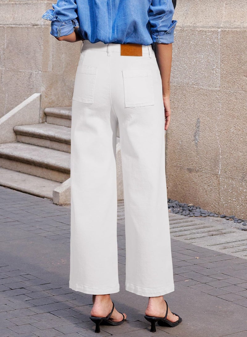 Sidefeel Jeans for Women Trendy High Waisted Stretchy Straight Leg Loose Zimbaplatinum Ankle Denim Pants White Size 2 - Image 3