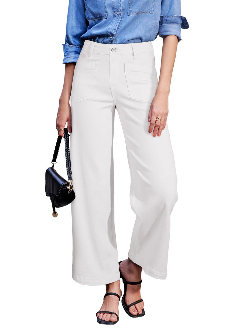 Sidefeel Jeans for Women Trendy High Waisted Stretchy Straight Leg Loose Zimbaplatinum Ankle Denim Pants White Size 2 - Image 1