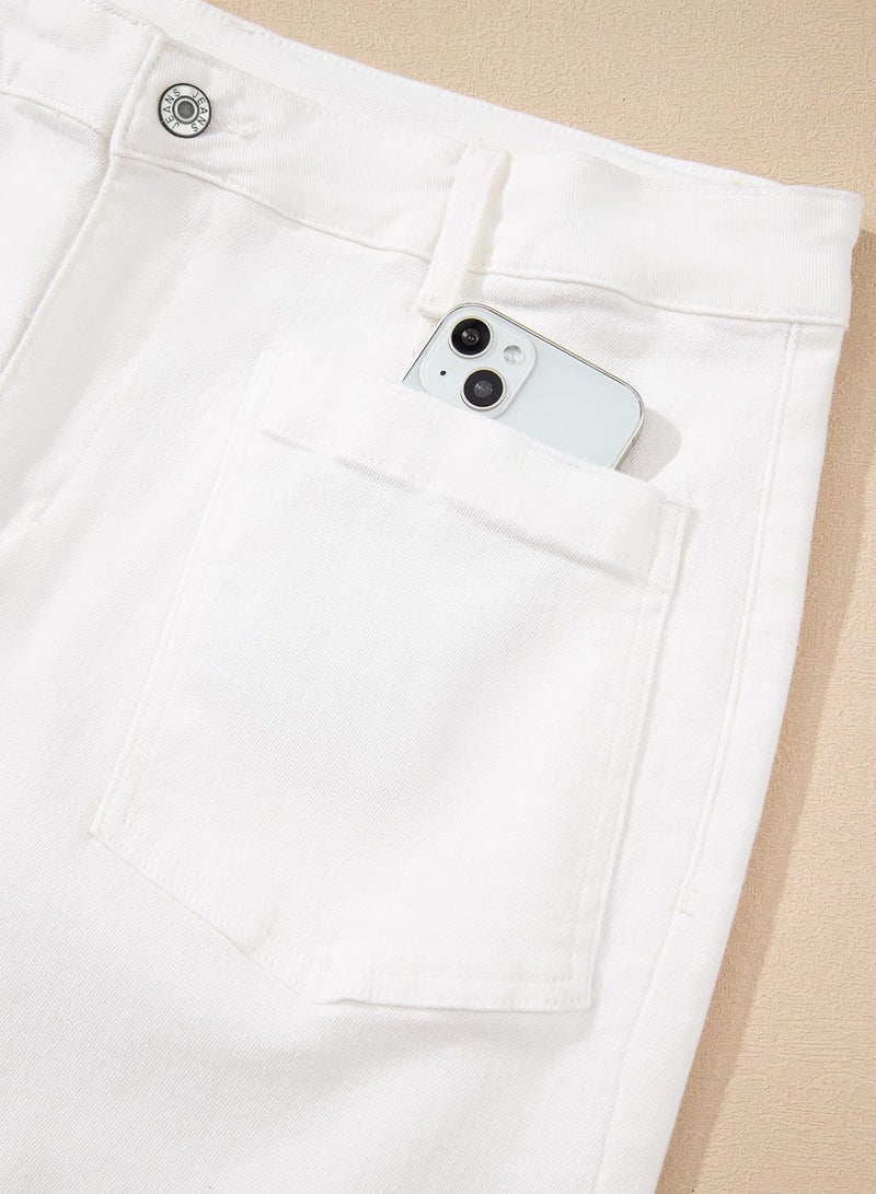Sidefeel Jeans for Women Trendy High Waisted Stretchy Straight Leg Loose Zimbaplatinum Ankle Denim Pants White Size 2 - Image 4