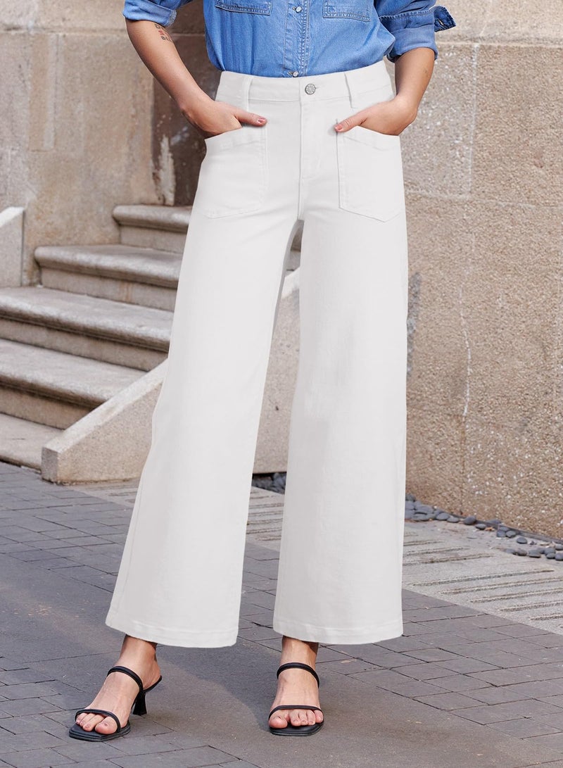 Sidefeel Jeans for Women Trendy High Waisted Stretchy Straight Leg Loose Zimbaplatinum Ankle Denim Pants White Size 2 - Image 2