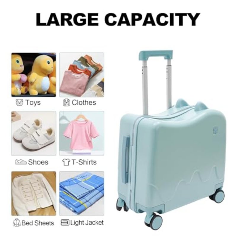 Ride-On Suitcase with Spinner Wheels TSA-Approved Lock Luggage for Girls Boys Toddler Ride-On Trunk for School Trips, Family Outings, Travel 20 Inch Lightweight ABS Shell Pink/Blue - Image 3