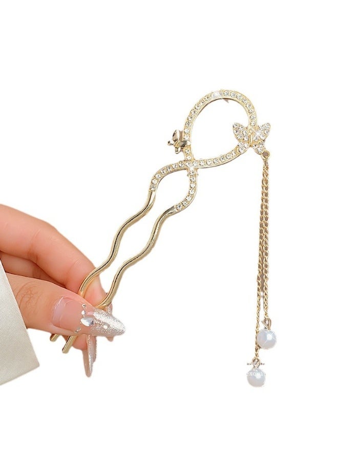 U-Shaped Hairpin, Elegant Ancient Style Hair Accessory for Women, New Chinese Design with Tassels, Hair Styling Tool