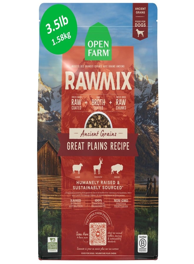 Open Farm, RawMix Ancient Grains Dry Dog Food, Protein-Packed Kibble Coated in Bone Broth with Freeze Dried Raw Chunks, Lamb Venison Bison, Great Plains Recipe, 3.5lb Bag - Image 1