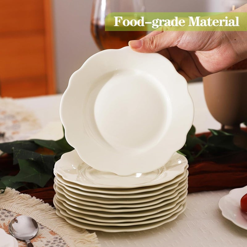 TAMAYKIM TAMAYKIM 18 Pieces 65 Inch Porcelain Dessert Plates Wavy Rim Appetizer Plates Lotus Leaf Shape Small Dinnerware Sets Scratch Resistant Microwave Oven and Dishwasher Safe White  - Image 3