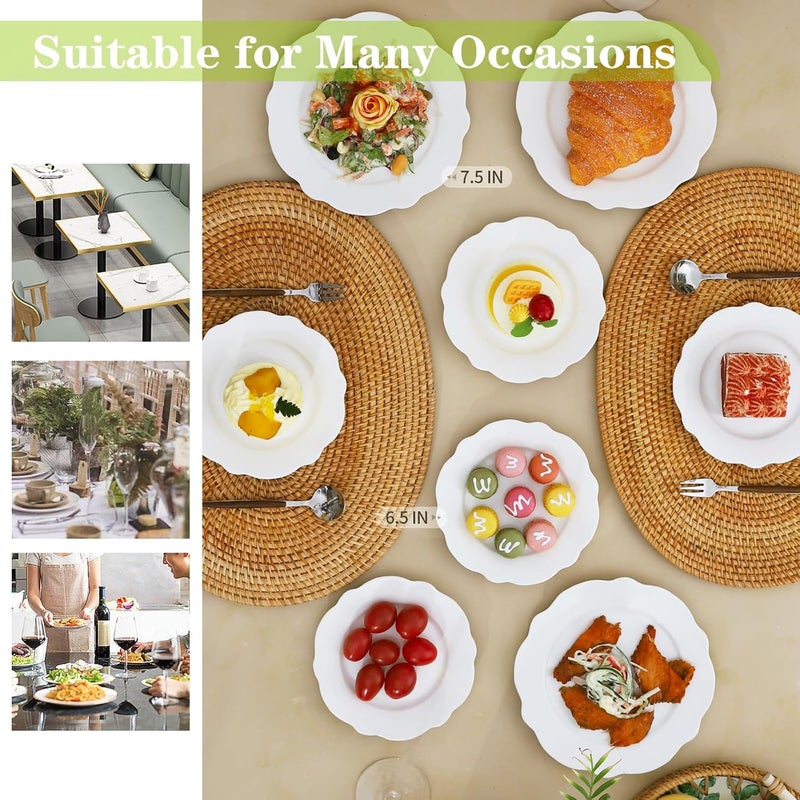 TAMAYKIM TAMAYKIM 18 Pieces 65 Inch Porcelain Dessert Plates Wavy Rim Appetizer Plates Lotus Leaf Shape Small Dinnerware Sets Scratch Resistant Microwave Oven and Dishwasher Safe White  - Image 5