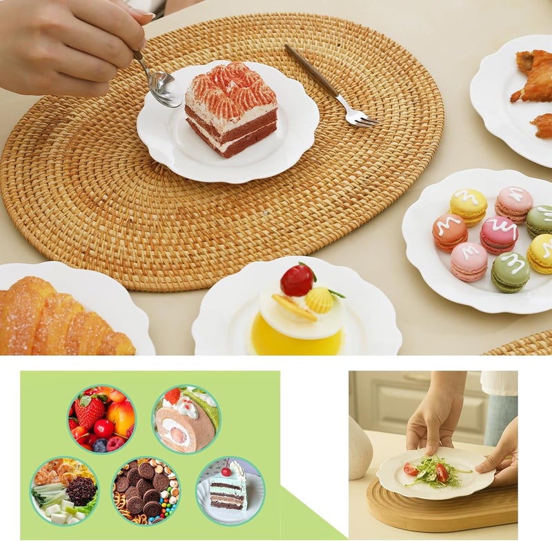 TAMAYKIM TAMAYKIM 18 Pieces 65 Inch Porcelain Dessert Plates Wavy Rim Appetizer Plates Lotus Leaf Shape Small Dinnerware Sets Scratch Resistant Microwave Oven and Dishwasher Safe White  - Image 4