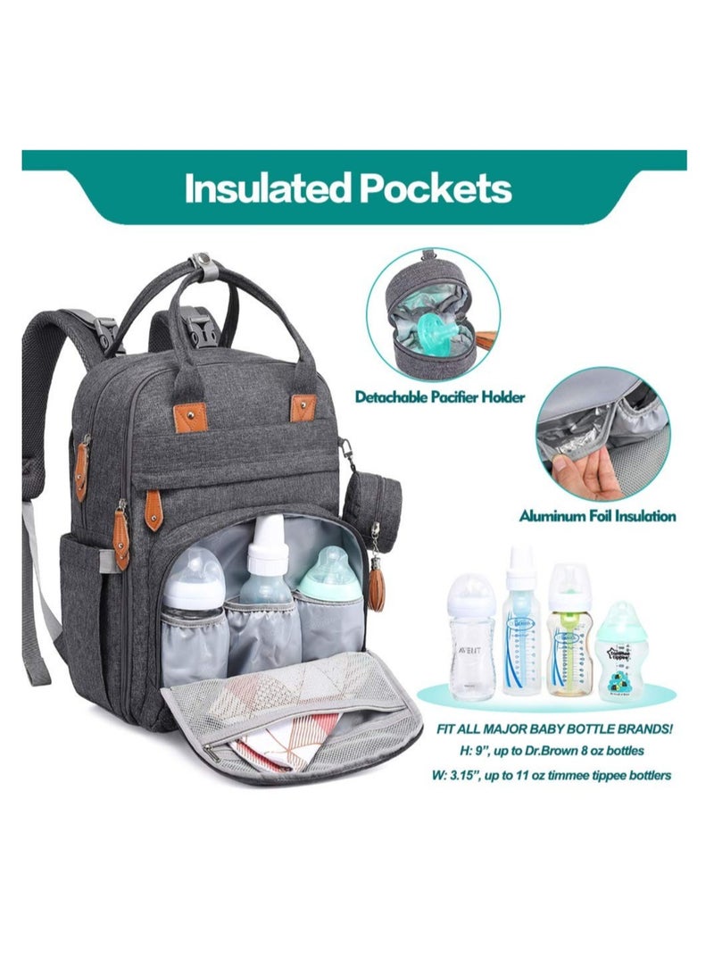 BabbleRoo Multifunctional Waterproof Diaper Bag, Essential Travel Baby Tote with Changing Pad, Baby Carrier and Pacifier Cover - Unisex, Dark Grey - Image 4