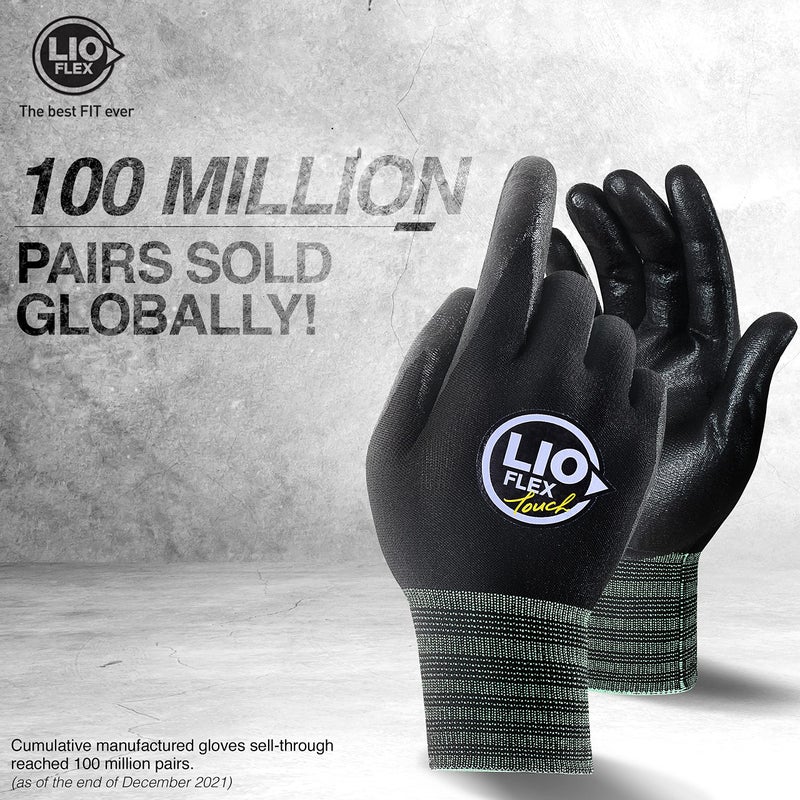LIO FLEX Safety Work Gloves with Touchscreen Fingers, 3 Pairs Thin & Lightweight Working Gloves, Ideal for Warehouse Workers, Delivery Drivers, Nitrile Foam Coated Grip Gloves for Women and Men (Black, M) - Image 3