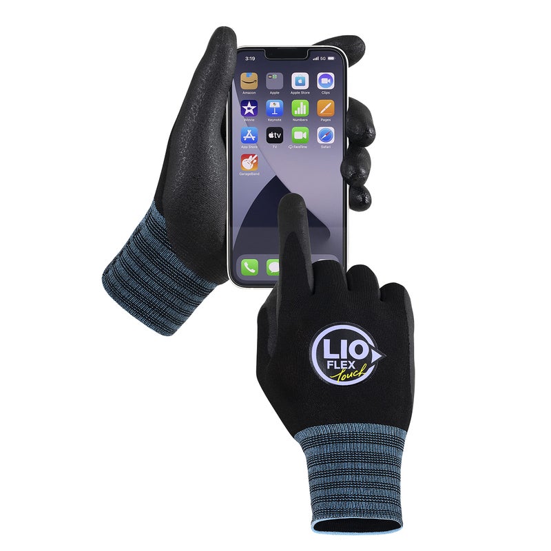 LIO FLEX Safety Work Gloves with Touchscreen Fingers, 3 Pairs Thin & Lightweight Working Gloves, Ideal for Warehouse Workers, Delivery Drivers, Nitrile Foam Coated Grip Gloves for Women and Men (Black, M) - Image 1
