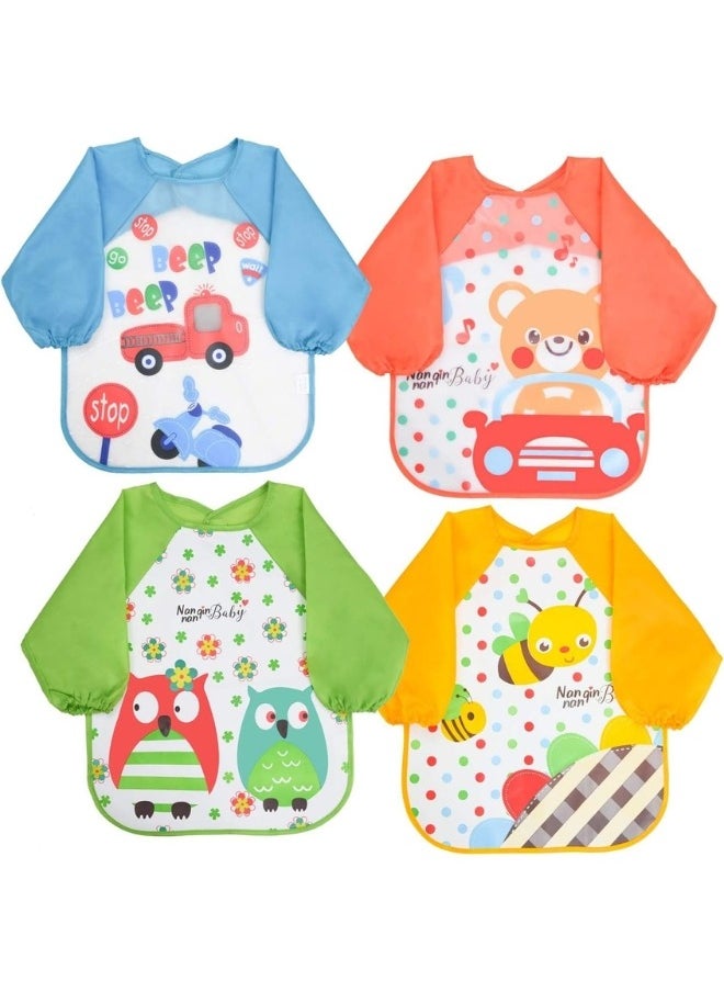 Generic Bibs with Sleeves 4 Pieces EVA Baby Bib Waterproof Long Sleeve Bib Unisex Feeding Bibs Apron Lovely Cute Cartoon Bibs for Infant Toddler 6 Months to 3 Years Old  - Image 1