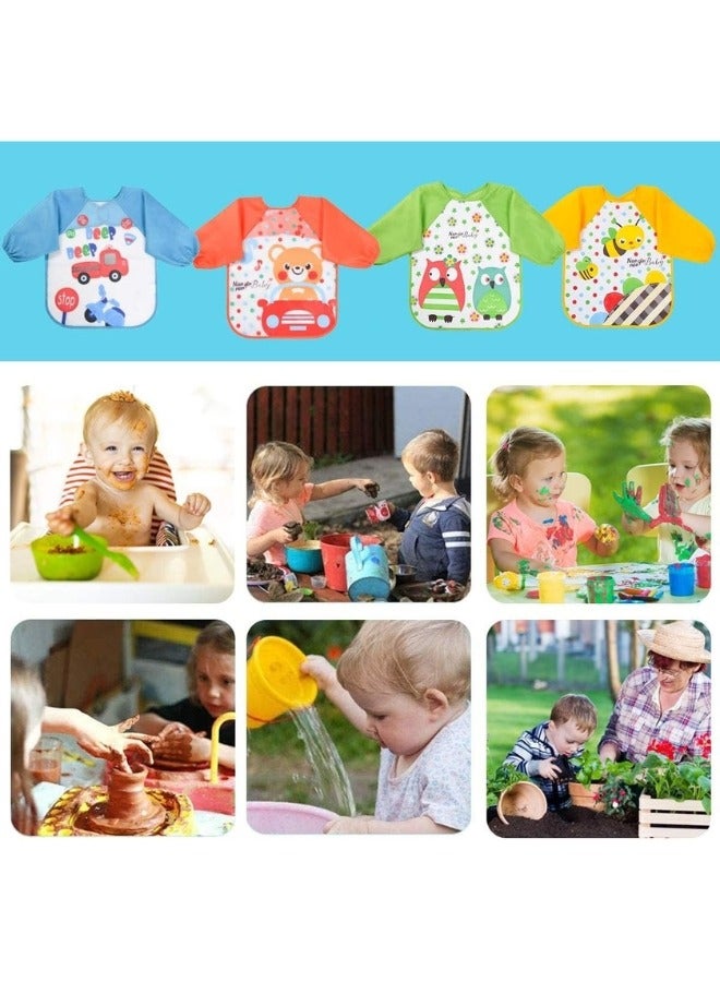 Bibs with Sleeves 4 Pieces EVA Baby Bib Waterproof Long Sleeve Bib Unisex Feeding Bibs Apron Lovely Cute Cartoon Bibs for Infant Toddler 6 Months to 3 Years Old - Image 5