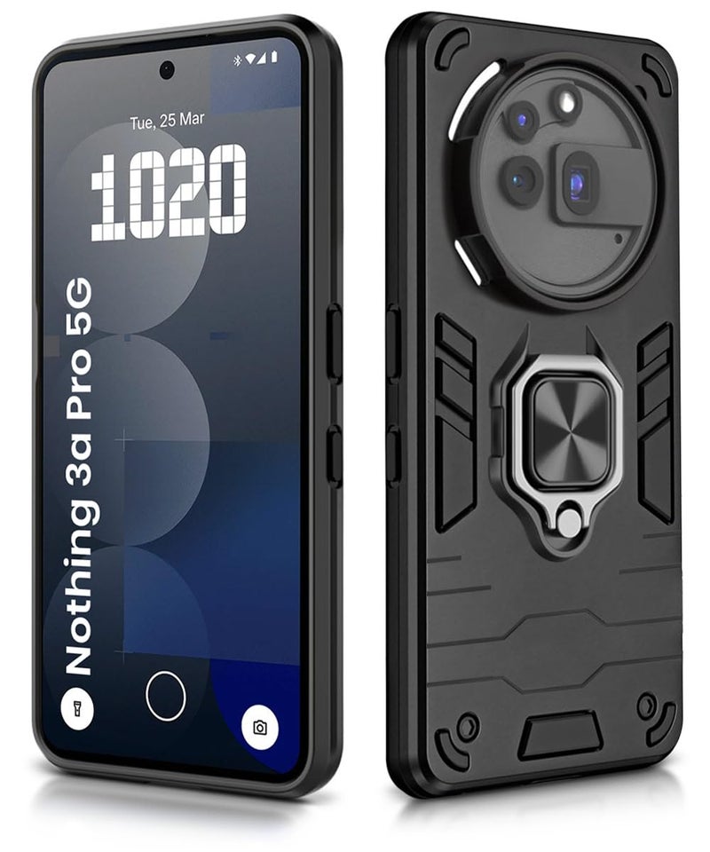 WOW IMAGINE Shock Proof Back Case Mobile Cover for Nothing Phone 3a Pro | Back Cover Case (Tough Armor | Hybrid PC + TPU | Ring Holder & in-Built Kickstand | Black) - Image 2