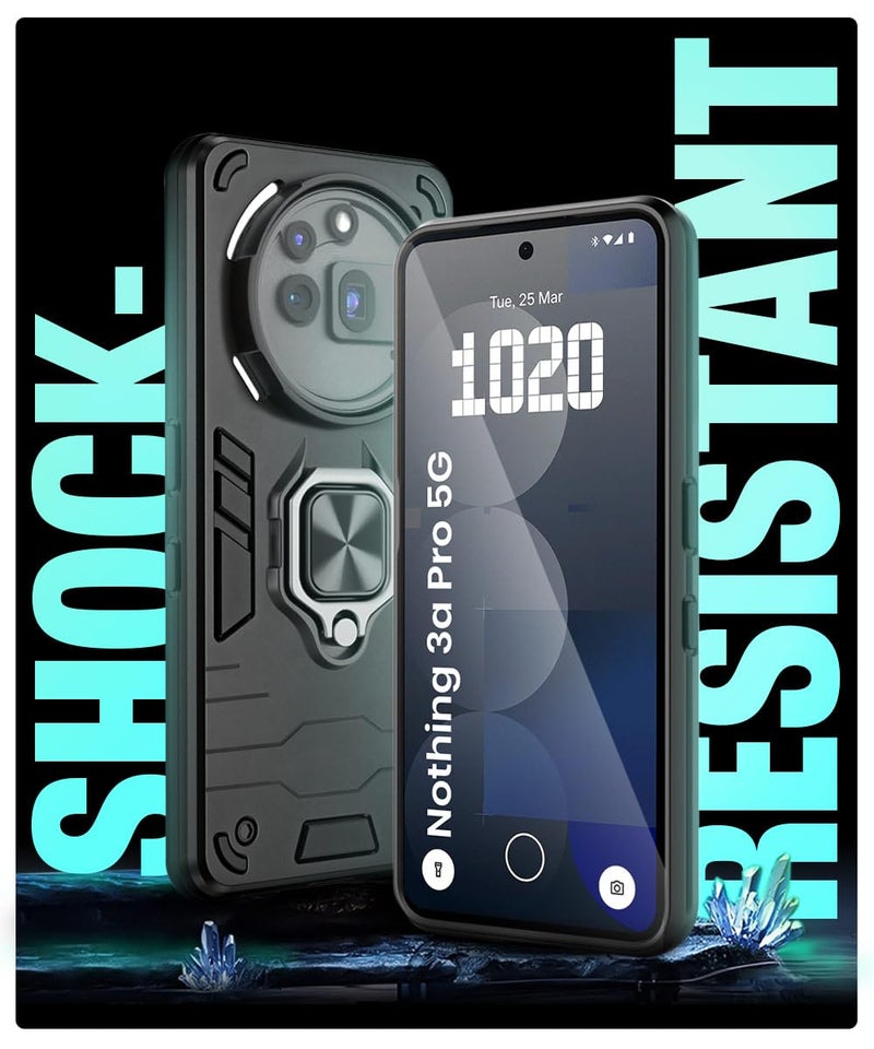 WOW IMAGINE Shock Proof Back Case Mobile Cover for Nothing Phone 3a Pro | Back Cover Case (Tough Armor | Hybrid PC + TPU | Ring Holder & in-Built Kickstand | Black) - Image 3