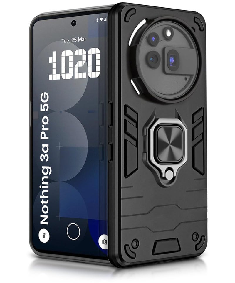 WOW IMAGINE Shock Proof Back Case Mobile Cover for Nothing Phone 3a Pro | Back Cover Case (Tough Armor | Hybrid PC + TPU | Ring Holder & in-Built Kickstand | Black) - Image 1