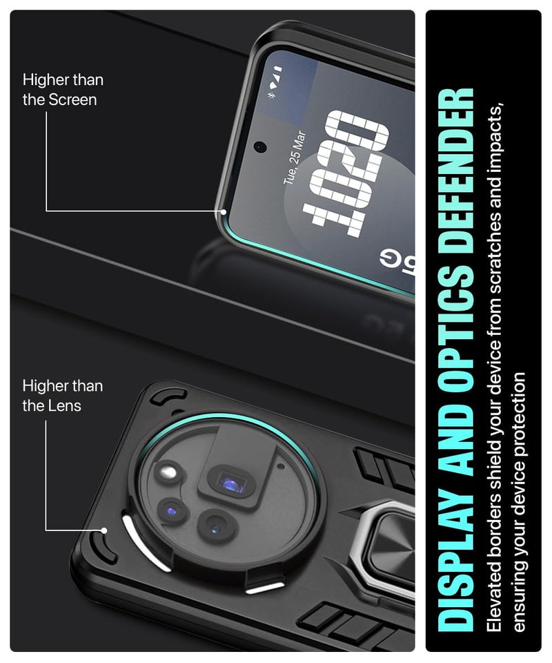 WOW IMAGINE Shock Proof Back Case Mobile Cover for Nothing Phone 3a Pro | Back Cover Case (Tough Armor | Hybrid PC + TPU | Ring Holder & in-Built Kickstand | Black) - Image 5