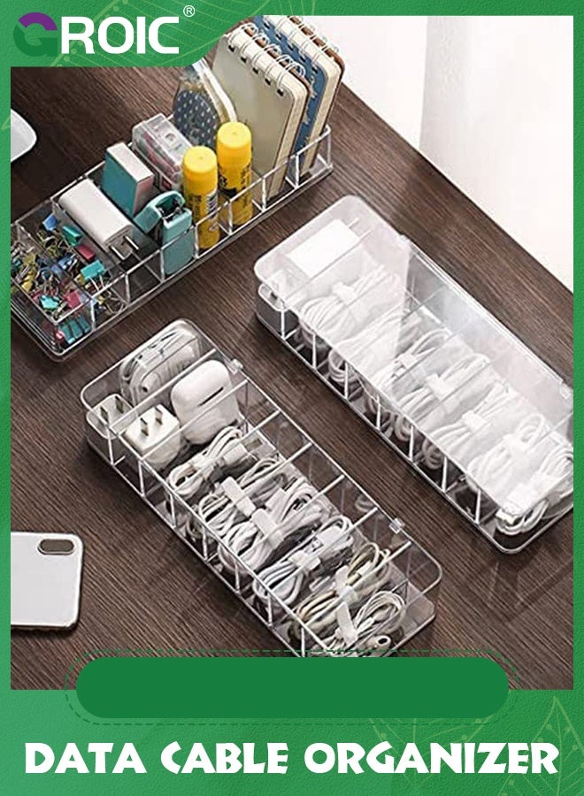 GROIC Clear Cable Storage Box with 10 Wire Ties,Cable Organizer Box Plastic Charger Cord Organizer Box Storage Desktop Data Cable Cord Storage Box,Plastic Cable Management Box with Lid - Image 2