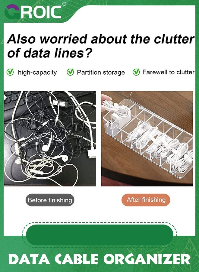 GROIC Clear Cable Storage Box with 10 Wire Ties,Cable Organizer Box Plastic Charger Cord Organizer Box Storage Desktop Data Cable Cord Storage Box,Plastic Cable Management Box with Lid - Image 3
