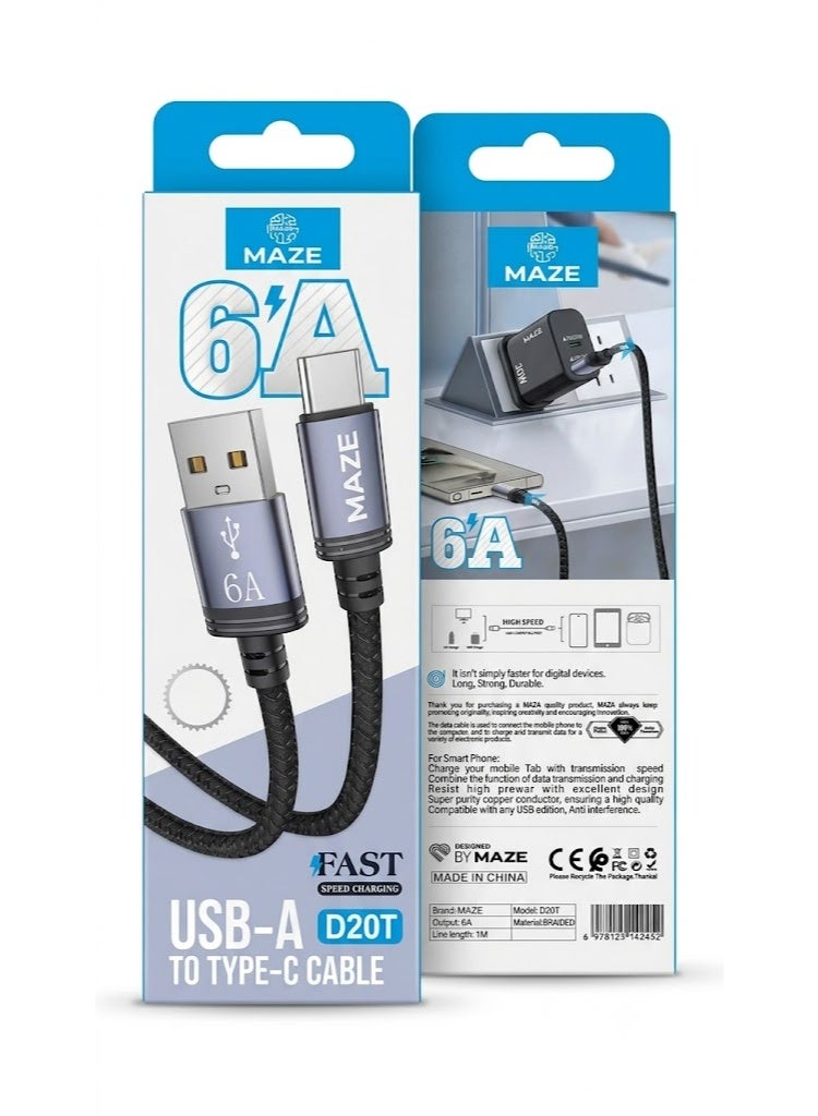 ميذ كابل شحن سريع (6 أمبير) من Type-C إلى USB – يدعم الشحن السريع QC 3.0 ونقل البيانات عالي السرعة، كابل متين مغطى بجديلة من النايلون ومقاوم للانحناء، بطول 1 متر، متوافق مع الهواتف الذكية والأجهزة اللوحية وأجهزة الكمبيوتر المحمولة. - Image 3