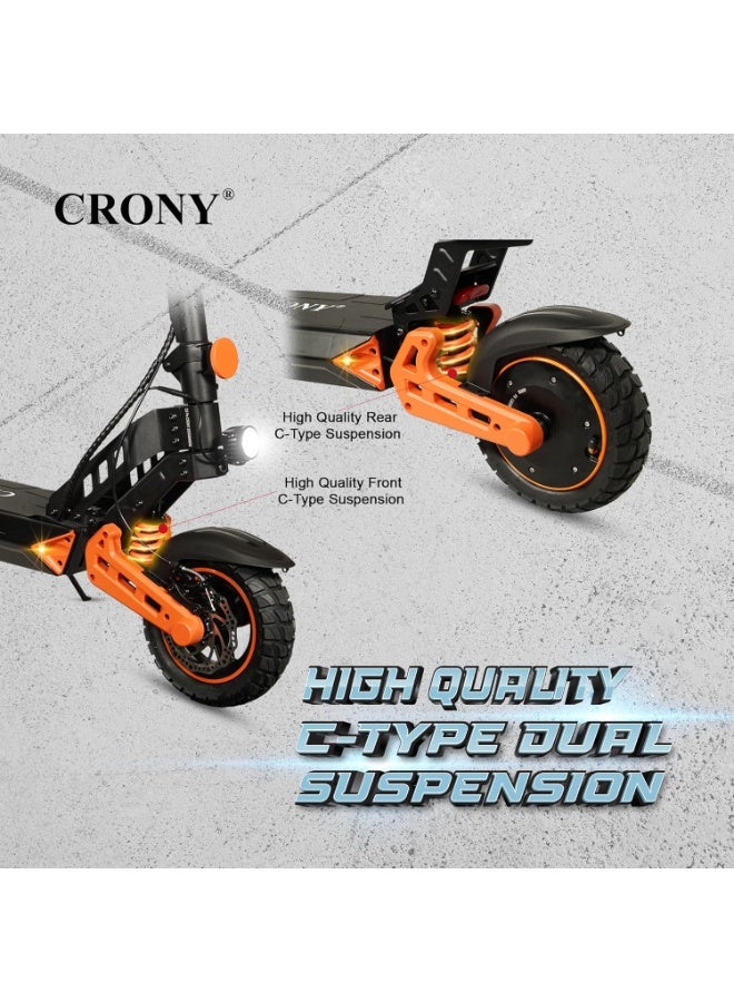 كروني سكوتر كهربائي كروني D2 برو 1500 واط للبالغين، أقصى سرعة 70 كيلو/ساعة، بطارية 48 فولت 15 أمبير، مدى كهربائي نقي 40 كم، إطارات 10 بوصات للطرق الوعرة، سكوتر كهربائي قابل للطي مع نظام تعليق أمامي وخلفي، فرامل قرصية أمامية وخلفية قابلة للإيقاف، هيكل من الألومنيوم، دراجة كهربائية ذكية متصلة بالتطبيق، ممتصات صدمات مزدوجة، سكوتر محمول للتنقل في المناطق الحضرية. - Image 4