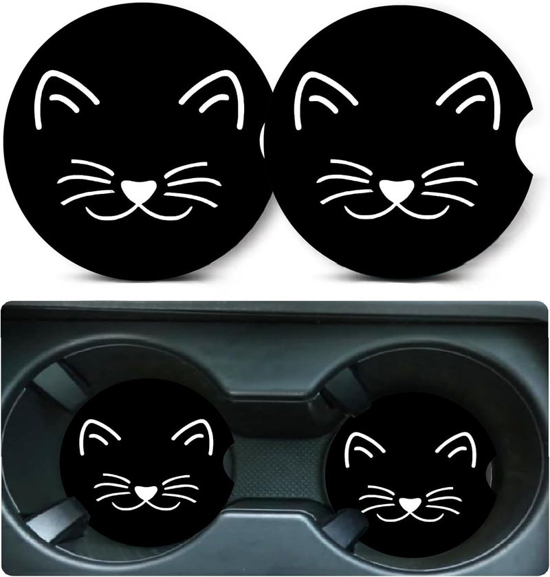 Ldntly Car Coasters for Cup Holders,2 Pack Cat Car Cup Holder Coasters,2.75" Universal Size Anti Slip Rubber Mat,Automotive Cup Holder Decal Decor Accessories,Cat Gifts for Women,Men,Mom - Image 1