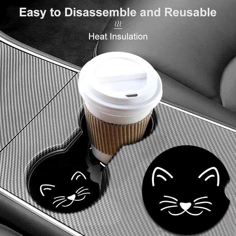 Ldntly Car Coasters for Cup Holders,2 Pack Cat Car Cup Holder Coasters,2.75" Universal Size Anti Slip Rubber Mat,Automotive Cup Holder Decal Decor Accessories,Cat Gifts for Women,Men,Mom - Image 2