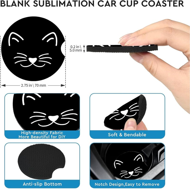 Ldntly Car Coasters for Cup Holders,2 Pack Cat Car Cup Holder Coasters,2.75" Universal Size Anti Slip Rubber Mat,Automotive Cup Holder Decal Decor Accessories,Cat Gifts for Women,Men,Mom - Image 5
