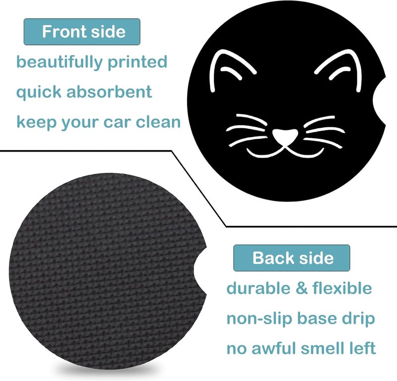 Ldntly Car Coasters for Cup Holders,2 Pack Cat Car Cup Holder Coasters,2.75" Universal Size Anti Slip Rubber Mat,Automotive Cup Holder Decal Decor Accessories,Cat Gifts for Women,Men,Mom - Image 3