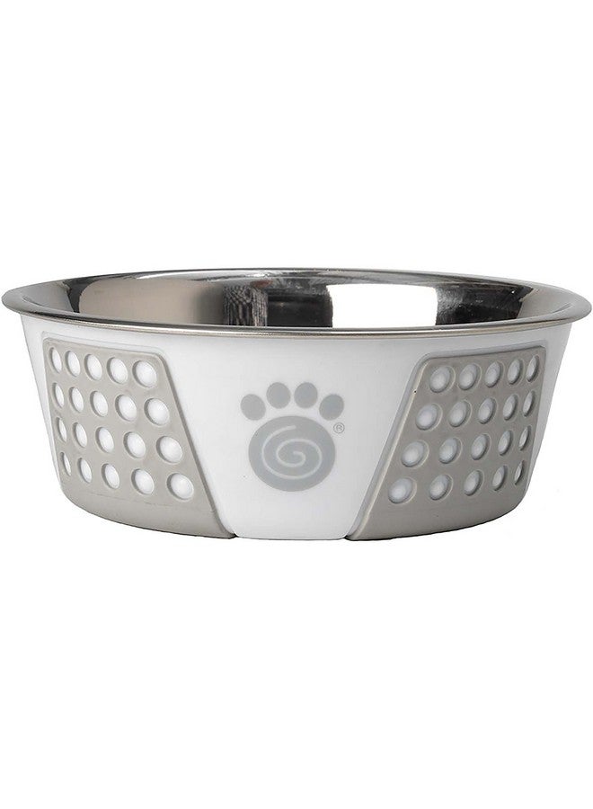 PetRageous 13095 Fiji Stainless Steel NonSlip Dishwasher Safe Dog Bowl 3.75Cup Capacity 6.75Inch Diameter 2.5Inch Tall For Medium And Large Dogs, White And Grey - Image 1