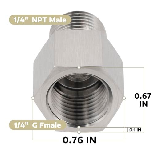 Pysrych 304 Stainless Steel Forged Pipe Fitting Converter Adapter 1/4“ G Thread Female to 1/4" NPT Male 2000psi (1 Pc) - Image 2