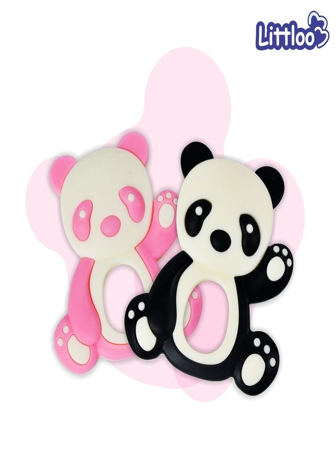 Littloo: Littloo Baby Teether (Pack of 2): Delightful, Natural Relief for Tiny Gums (Panda Pink & Black) - Image 2