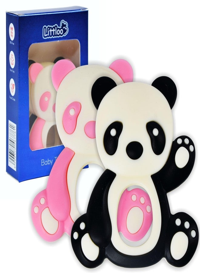 Littloo: Littloo Baby Teether (Pack of 2): Delightful, Natural Relief for Tiny Gums (Panda Pink & Black) - Image 1