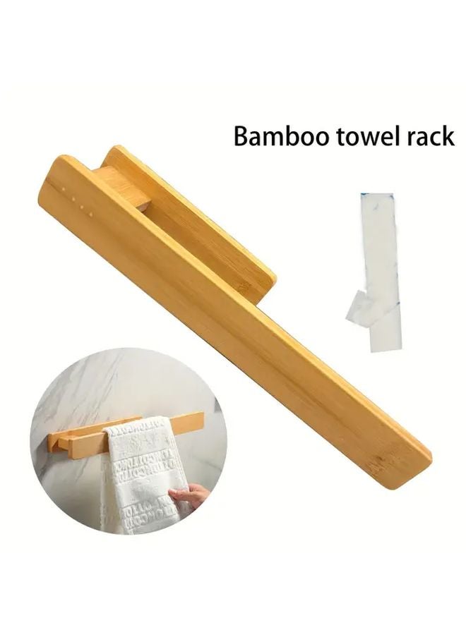 Bamboo Wall Mounted Towel Rack Holder 1pc No Drill Easy Install Space Saving Bathroom Kitchen - Image 1