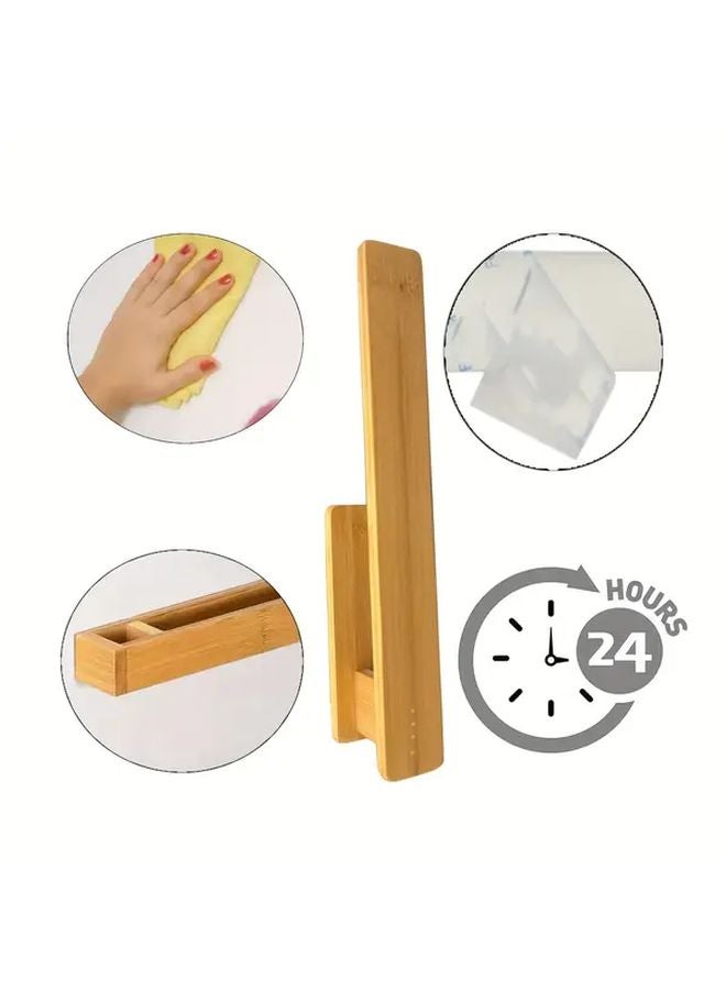 Bamboo Wall Mounted Towel Rack Holder 1pc No Drill Easy Install Space Saving Bathroom Kitchen - Image 3