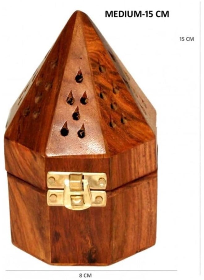 SAQOWARE Saqoware Hexagonal Wooden Bakhoor Burner, Large, Brown  - Image 2