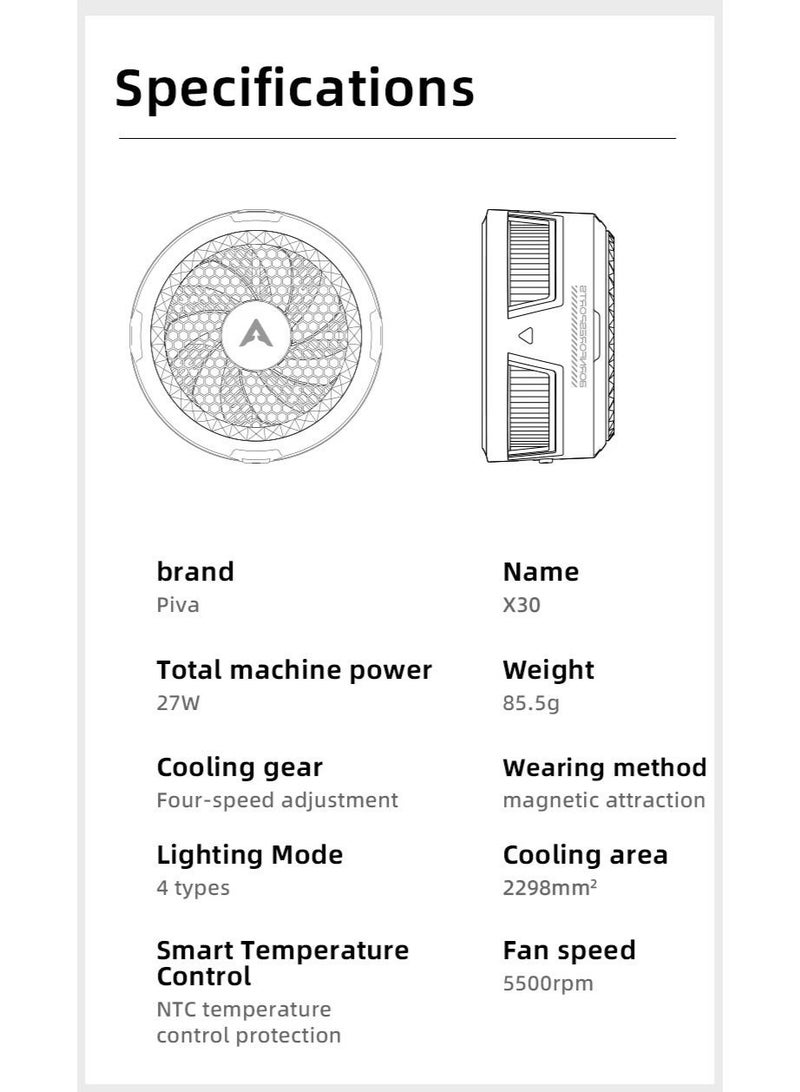 PIVA X30 27W High-Power Mobile Gaming Cooling Fan with Vacuum Cooling, TEC 1060 Chip, Magnetic Heatsink with RGB Lighting for a Professional Look, Durable and Scratch-Resistant, Smart Fan Speed ​​and Lighting Control, Pink Color - Image 4