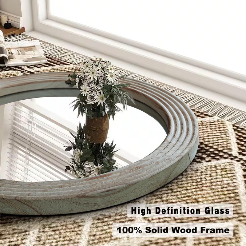 LOSOUR Round Mirror, Farmhouse Decor Solid Wood Frame Wall Circle Mirror, Decorative Mirrors for Bathroom Over Sink, Living Room, Entryway,Bedroom, Entryway, Hallway,Foyer (1, Brown, 20" L x 20" W) - Image 5