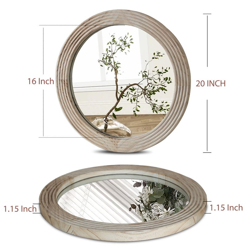 LOSOUR Round Mirror, Farmhouse Decor Solid Wood Frame Wall Circle Mirror, Decorative Mirrors for Bathroom Over Sink, Living Room, Entryway,Bedroom, Entryway, Hallway,Foyer (1, Brown, 20" L x 20" W) - Image 3